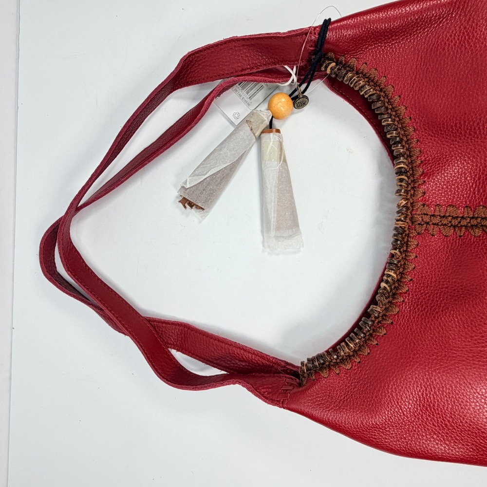 NEW The Sak Women Large Huntley Leather Crimson Red Hobo Bag Crochet Bead 108601 - Picture 10 of 16